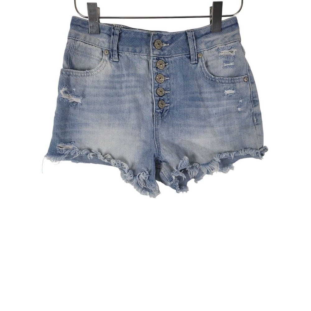 Rewash The Mom Shorts 1/25 Womens Juniors Button Fly Raw Hem Light Wash Bottoms